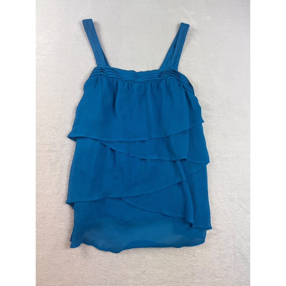 Lane Bryant Blue Tiered Ruffle Sleeveless Blouse Square Neck Size 16